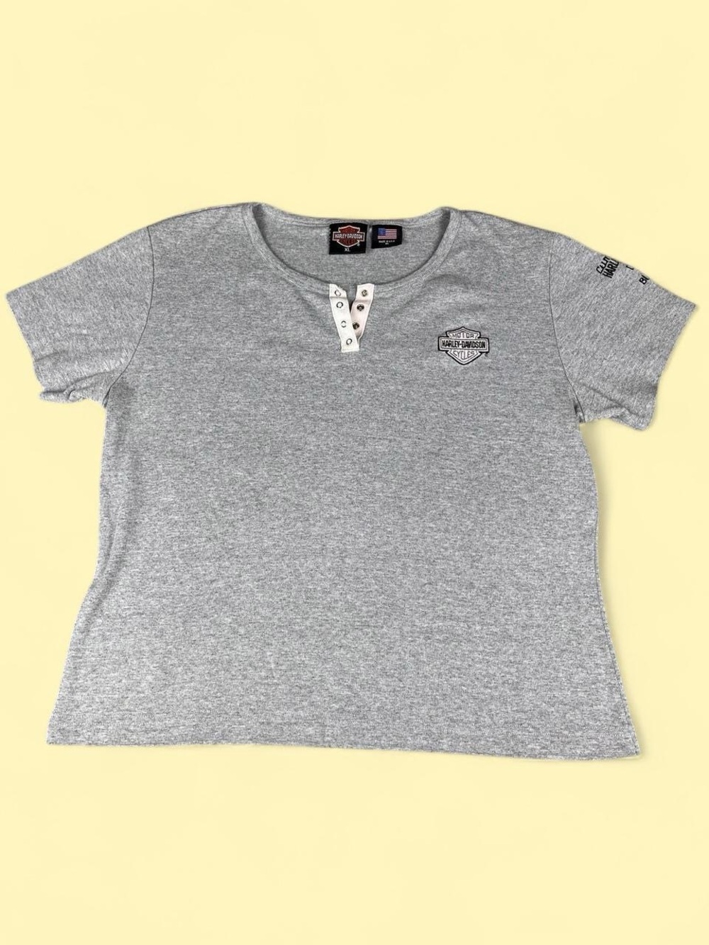 Women's Harley-Davidson Henley Tee – Gray, XL, Cummings Burton MI